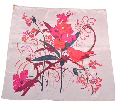 Billede af Silketørklæde med fugl og blomst
